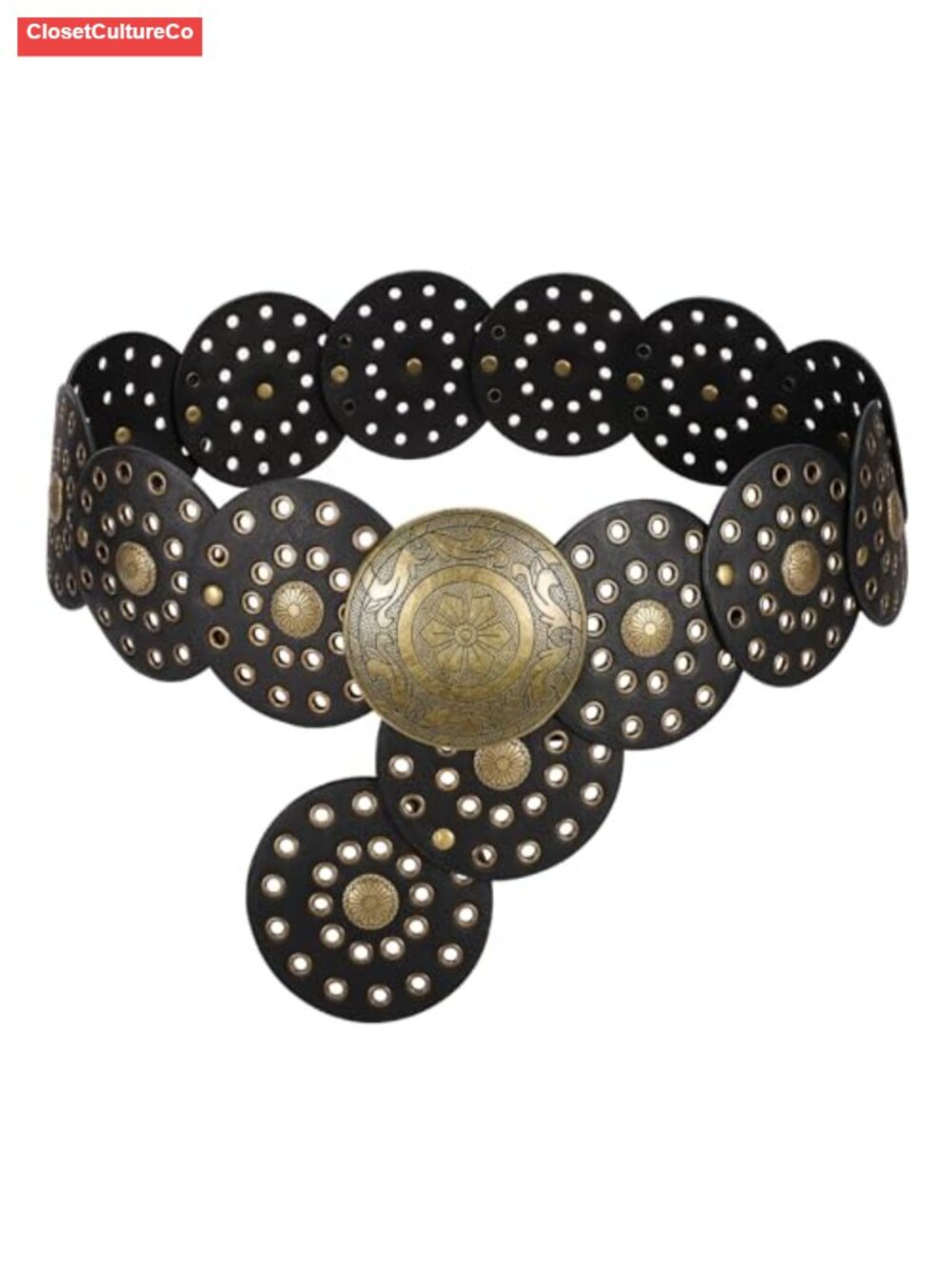 Faux Leather Wide Disc Western Belt Adjustable Boho Cowgirl